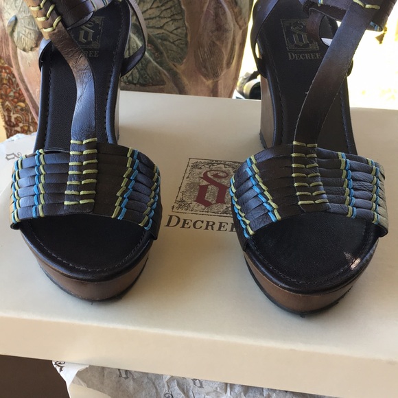 Decree “Luna” Brown Ankle Wrap Platform Wedge Sandals Sized 7, NIB - Picture 6 of 8